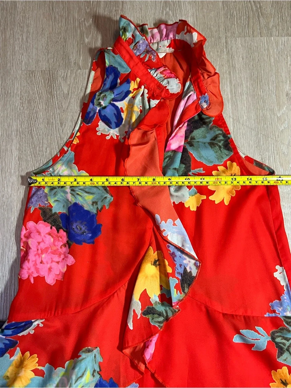 Red Floral Ruffle High Neck Summer Flowy Beach Sleeveless Dress Women's Size 4 - Picture 5 of 7